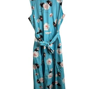 Anne Klein Women’s XL Sleeveless Maxi Dress Blue Floral Missing Button 3868